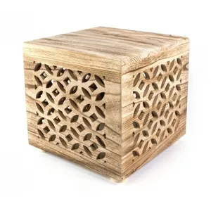 HOMESTYLE4U Table de chevet bois cube nature