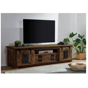 Massivmoebel24 Meuble TV en bois d' acacia huilé RAILWAY N° 446Vendu parcdiscount