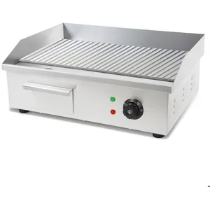 Plancha Professionnelle - VERTES - 3000W - Acier Inox - Surface de Gril Rainurée 55x35cm - Thermostat - Température 50-300°C pas cher