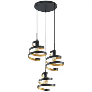Lindby - hanglamp - 3lichts - IJzer - H: 26 cm - E27 - matzwart, goudVendu parbol