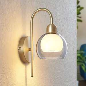 Lucande - wandlamp - 1licht - Ijzer, glas - H: 30 cm - E14 - messing, rookgrijs, wit pas cher