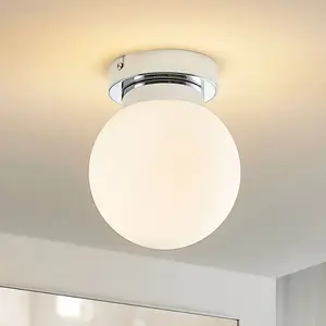 Lindby - Plafondlamp badkamer - 1licht - Staal, glas - H: 18 cm - E14 - chroom pas cher