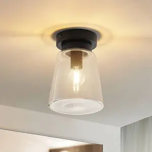 Lindby - Plafondlamp badkamer - 1licht - Staal, glas - H: 19 cm - E14 - zwart matVendu parbol