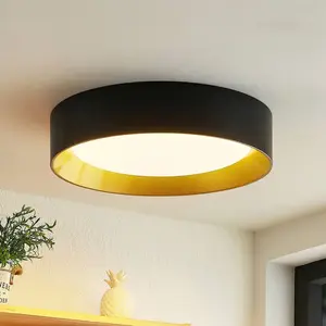 Lindby - LED plafondlamp - 1licht - aluminium, acryl - H: 10 cm - zwart, goud - Inclusief lichtbron pas cher