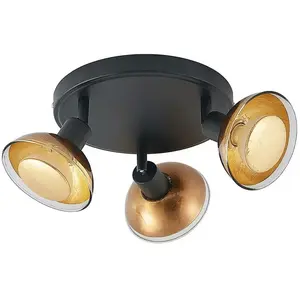 Lindby - buitenspot - 3lichts - Ijzer, glas - H: 15.9 cm - GU10 - matzwart, bladgoud - Inclusief lichtbronnen pas cher