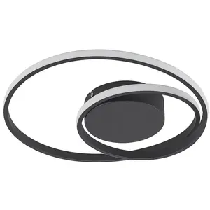 Lindby - LED plafondlamp- met dimmer - 1licht - IJzer, aluminium, polycarbonaat - H: 8 cm - zwart mat - Inclusief lichtbron pas cher