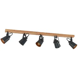 Lindby - buitenspot - 5lichts - ijzer, rubberhout - H: 15.8 cm - E14 - zwart, donker hout pas cher