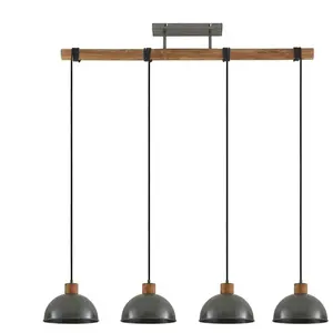 Lindby - Hanglamp - 4lichts - Hout, ijzer - E27 - Natuurlijk hout, donkergrijs pas cher