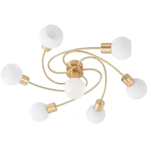 Lindby - plafondlamp - 7lichts - Glas, ijzer - H: 18 cm - E14 - messing, wit pas cher