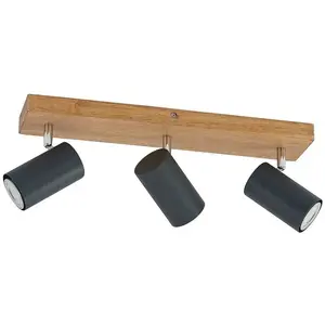 Lindby - buitenspot - 3lichts - ijzer, rubberhout - H: 16 cm - GU10 - hout licht, zwart, chroom pas cher