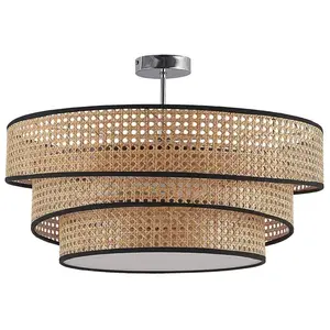 Lucande - plafondlamp - 3lichts - ijzer, bamboe - H: 24 cm - E27 - licht hout, chroom pas cher