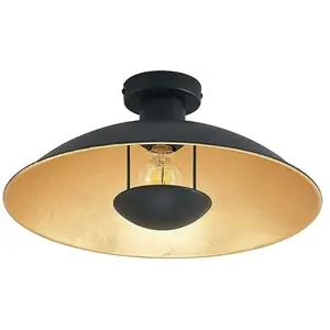 Lindby - plafondlamp - 1licht - ijzer - H: 19 cm - E27 - zwart, goud pas cher