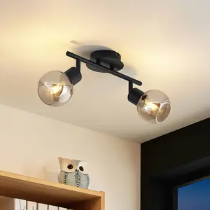 Lindby - buitenspot - 2lichts - Staal, rookglas - H: 21 cm - E14 - zwart, smoke pas cher