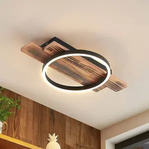Lindby - led Plafonnier à intensité variable 'Sentoa' en bois pour salon & salle à manger pas cher