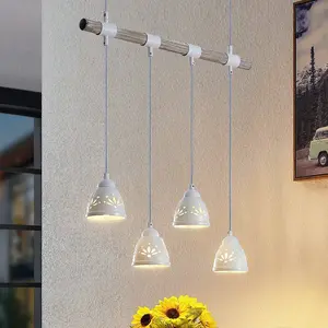 Lindby - hanglamp - 4lichts - staal, keramiek, hout - H: 12 cm - E14 -... pas cher