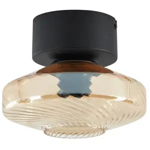 Lindby - plafondlamp - 1licht - Glas, ijzer - H: 15.3 cm - E27 - amber, zwart pas cher