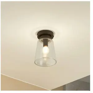 Lucande - Plafondlamp badkamer - 1licht - Glas, staal - H: 18 cm - E14... pas cher