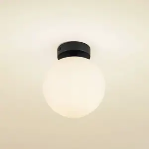 Lucande - Plafondlamp badkamer - 1licht - Staal, glas - H: 17.7 cm - E14 - zwart pas cher