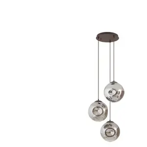 Lindby - hanglamp - 3lichts - Glas, ijzer - E27 - rookgrijs, koffie pas cher