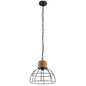 Lindby - hanglamp - 1licht - Staal, ijzer, hout - E27 - zwart, licht h...Vendu parbol