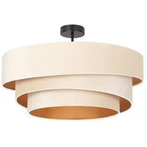 Lindby - plafondlamp - 3lichts - IJzer, textiel - H: 36.8 cm - E27 - crème, goud pas cher