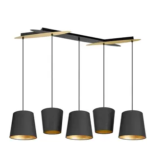 Lucande - Hanglamp - 5lichts - ijzer, textiel - E27 - zwart, goud, messingVendu parbol