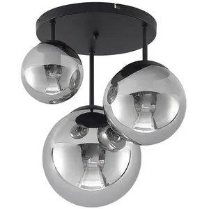 Lindby - plafondlamp - 3lichts - glas, staal - H: 44 cm - E27 - rookgr... pas cher