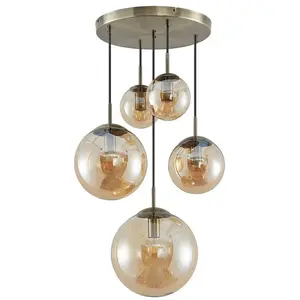 Lindby - hanglamp - 5lichts - glas, staal - E27 - amber, oudmessing pas cher