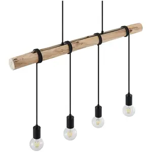 Lindby - Hanglamp - 4lichts - eucalyptushout, staal - E27 - hout licht, mat zwart pas cher