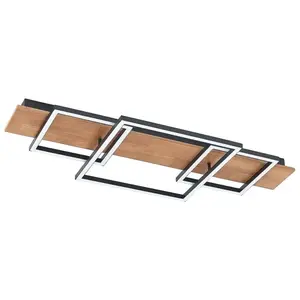 Lucande - led Plafonnier à intensité variable 'Chariska' en bois pour salon & salle à manger pas cher