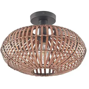 Lindby - plafondlamp hout - 1licht - bamboe, staal - H: 27.5 cm - E27 - donkerbruin, zwart pas cher