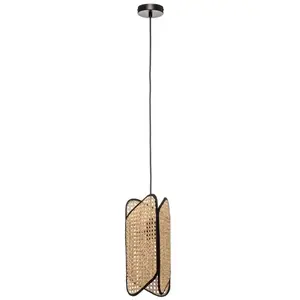 Lucande - hanglamp - 1licht - IJzer - H: 37 cm - E27 - zwart, licht hout pas cher