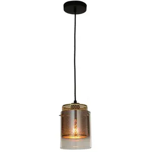 Lucande - hanglamp - 1licht - Glas, ijzer - H: 20.5 cm - E27 - antraciet, goud pas cher