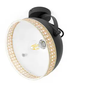 Lindby - plafondlamp - 1licht - ijzer, rotan - H: 30 cm - E27 - zwart, rotan natuur pas cher