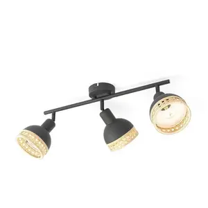 Lindby - buitenspot - 3lichts - Ijzer, rotan - H: 21.5 cm - E14 - zwart, natuurlijk rotan pas cher