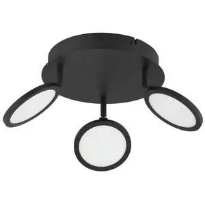 Lindby - LED plafondlamp- met dimmer - 3lichts - Ijzer, plastic - H: 18.5 cm - zwart, wit - Inclusief lichtbronnen pas cher
