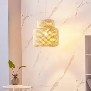 Lindby - hanglamp - 1licht - Bamboe, plastic - E27 - licht hout, zwart pas cher