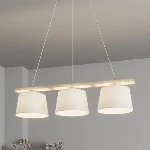 Euluna - Hanglamp - 3lichts - Hout, stof - H: 15.5 cm - E27 - gebroken... pas cher