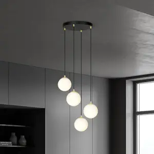 Euluna - hanglamp - 4lichts - Staal, glas - E14 - zwart, wit opaal pas cher