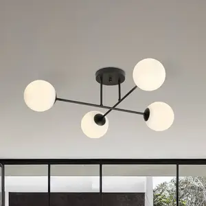 Euluna - plafondlamp - 4lichts - Staal, glas - H: 26 cm - E14 - zwart,... pas cher