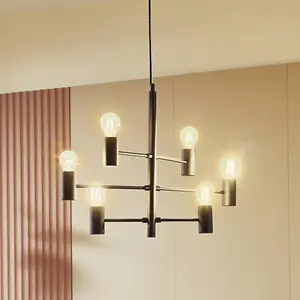 Lucande - hanglamp - 6lichts - Metaal - E27 - zwart pas cher