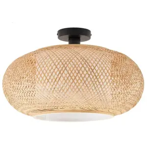 Lindby - plafondlamp hout - 1licht - Bamboe, ijzer - H: 30 cm - E27 - ... pas cher