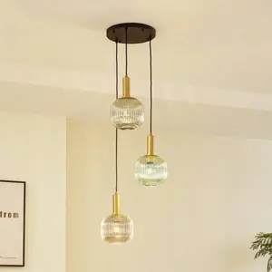 Lindby - hanglamp - 3lichts - Glas, ijzer - E27 - groen, amber, rookgr... pas cher