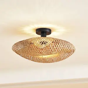 Lindby - plafondlamp - 1licht - Bamboe, ijzer - H: 24 cm - E27 - bamboenatuur pas cher