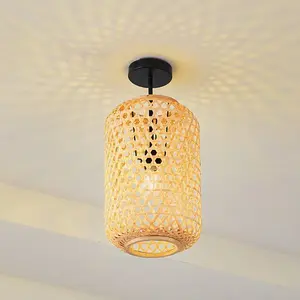 Lucande - plafondlamp hout - 1licht - Bamboe, ijzer - H: 50 cm - E27 -... pas cher