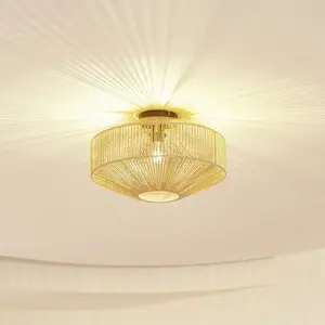 Lindby - plafondlamp - 1licht - IJzer, papier - H: 25.7 cm - E27 - hout, zwart pas cher