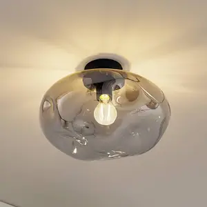 Lindby - plafondlamp - 1licht - Glas, ijzer - H: 25 cm - E27 - rookgrijs, zandzwart pas cher