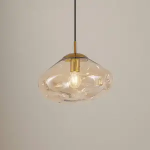 Lindby - hanglamp - 1licht - Glas, ijzer - H: 22 cm - E27 - amber, messing pas cher