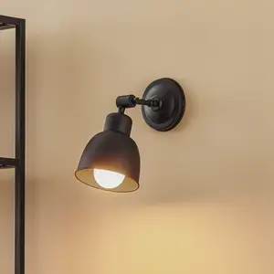 Euluna - wandlamp - 1licht - staal - H: 22 cm - E27 - zwart pas cher