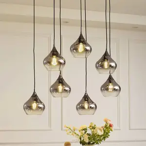 Lucande - hanglamp - 7lichts - Glas, ijzer - H: 17.5 cm - E27 - rookgrijs, zwart pas cher